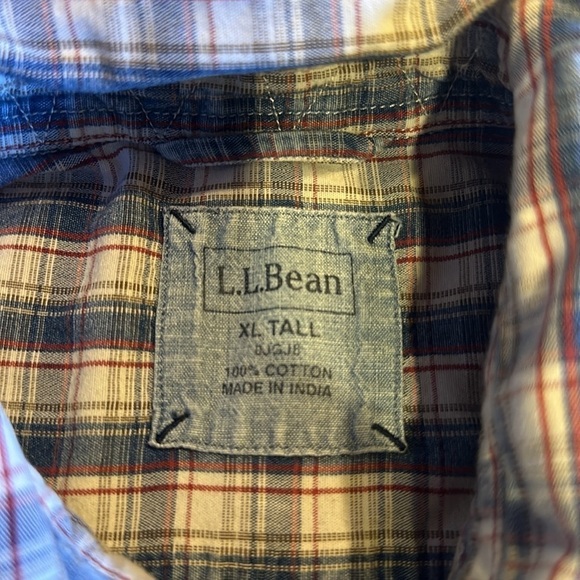 LL Bean XL Tall button down plaid long sleeve shirt 2 front pockets 100% cotton - Picture 8 of 11